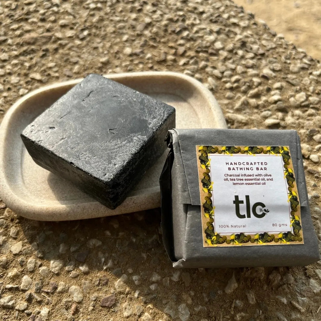 Charcoal & Tea Tree Oil Herbal Soap – Deep Cleansing Face & Bathing Bar for Acne, Pore Detox & Oily Skin | Tlcforyou