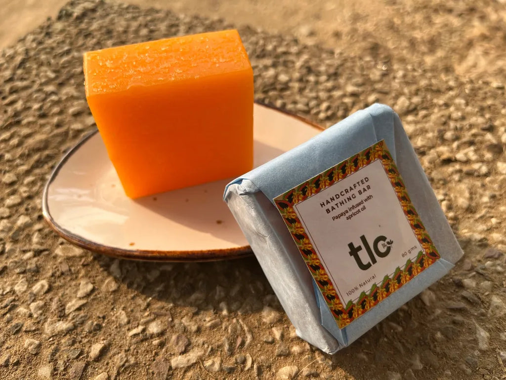 Papaya & Apricot Oil Herbal Soap - Handcrafted Bathing Bar for Brightening, Skin Repair & Winter Hydration | Tlcforyou