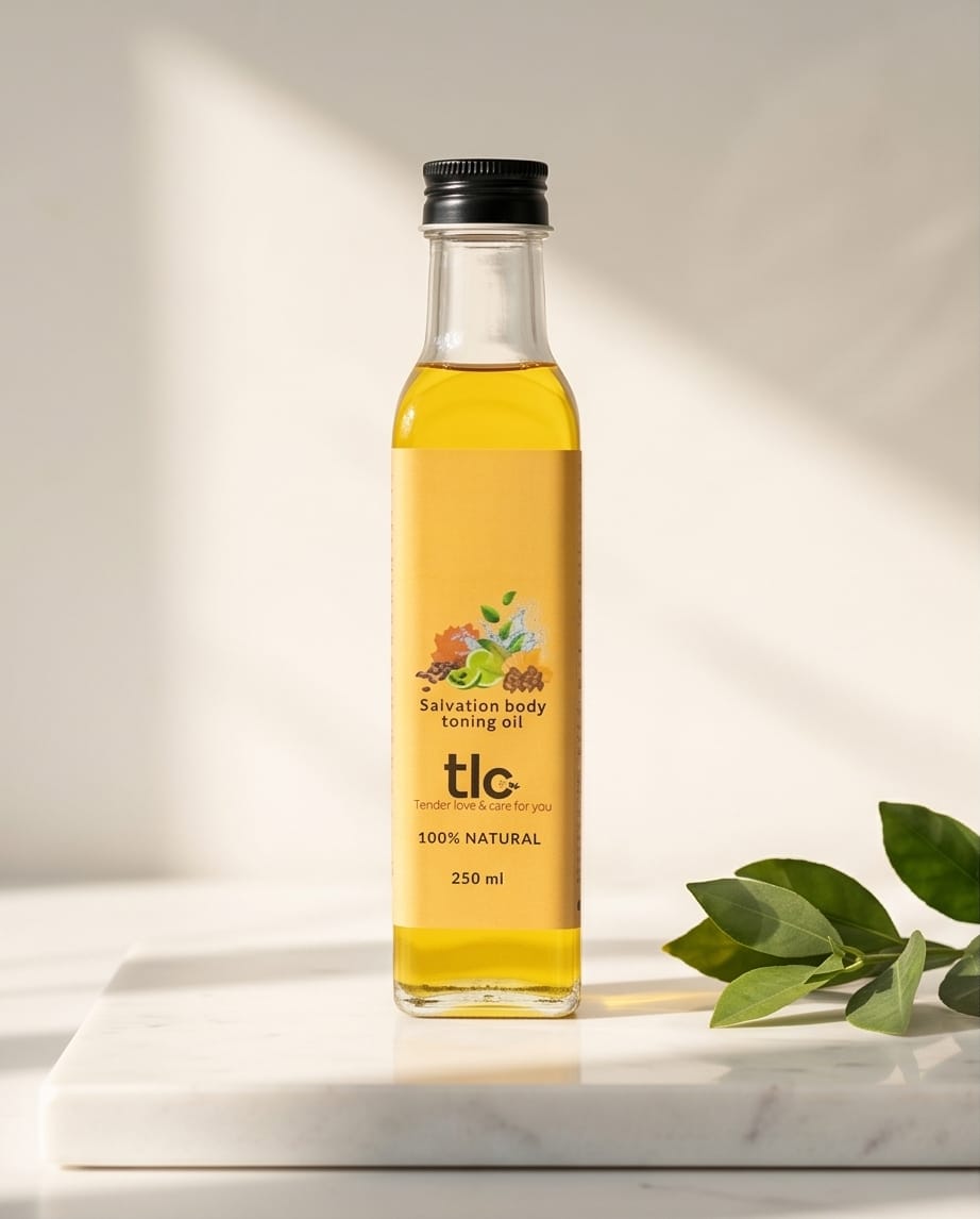 Herbal Body Toning Oil – Sesame, Linseed, Lime, Turmeric & Ajwain Oil for Firm Skin & Stretch Mark Care | Tlcforyou