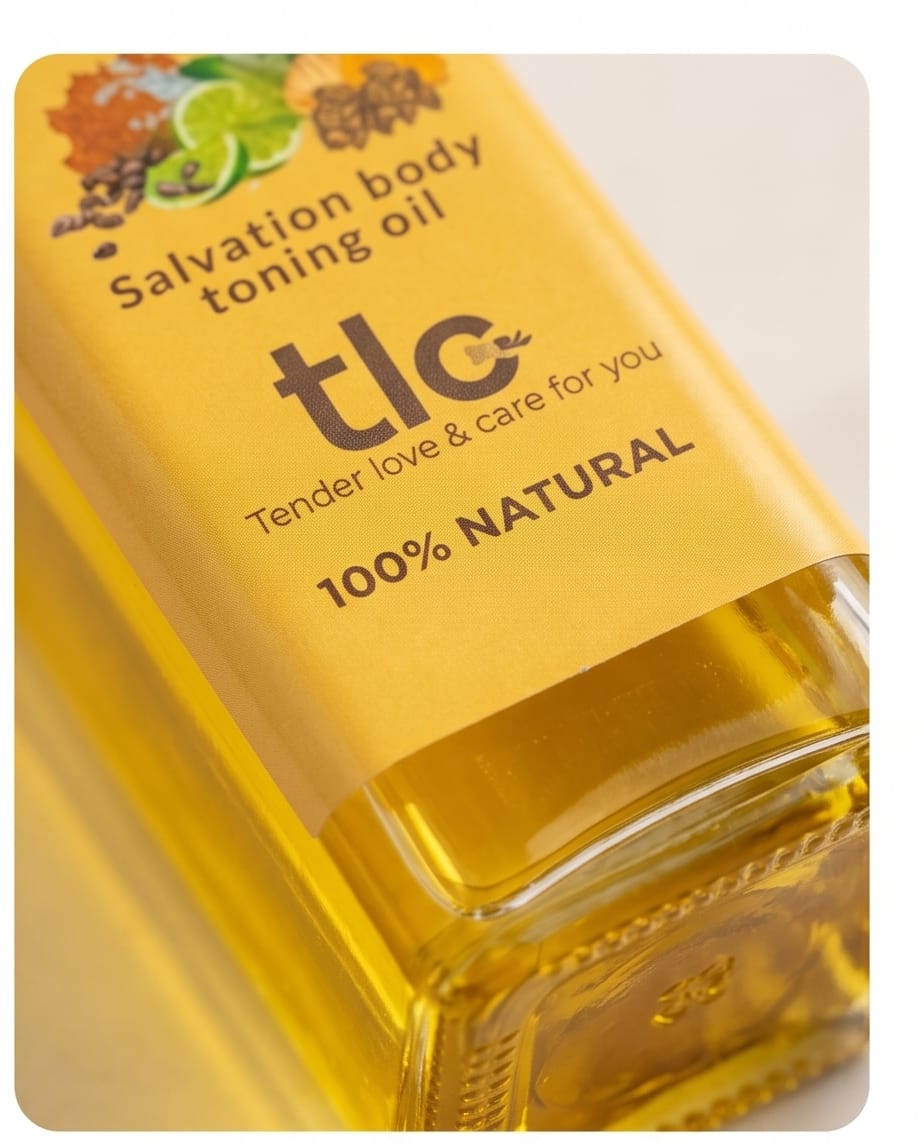 Herbal Body Toning Oil – Sesame, Linseed, Lime, Turmeric & Ajwain Oil for Firm Skin & Stretch Mark Care | Tlcforyou