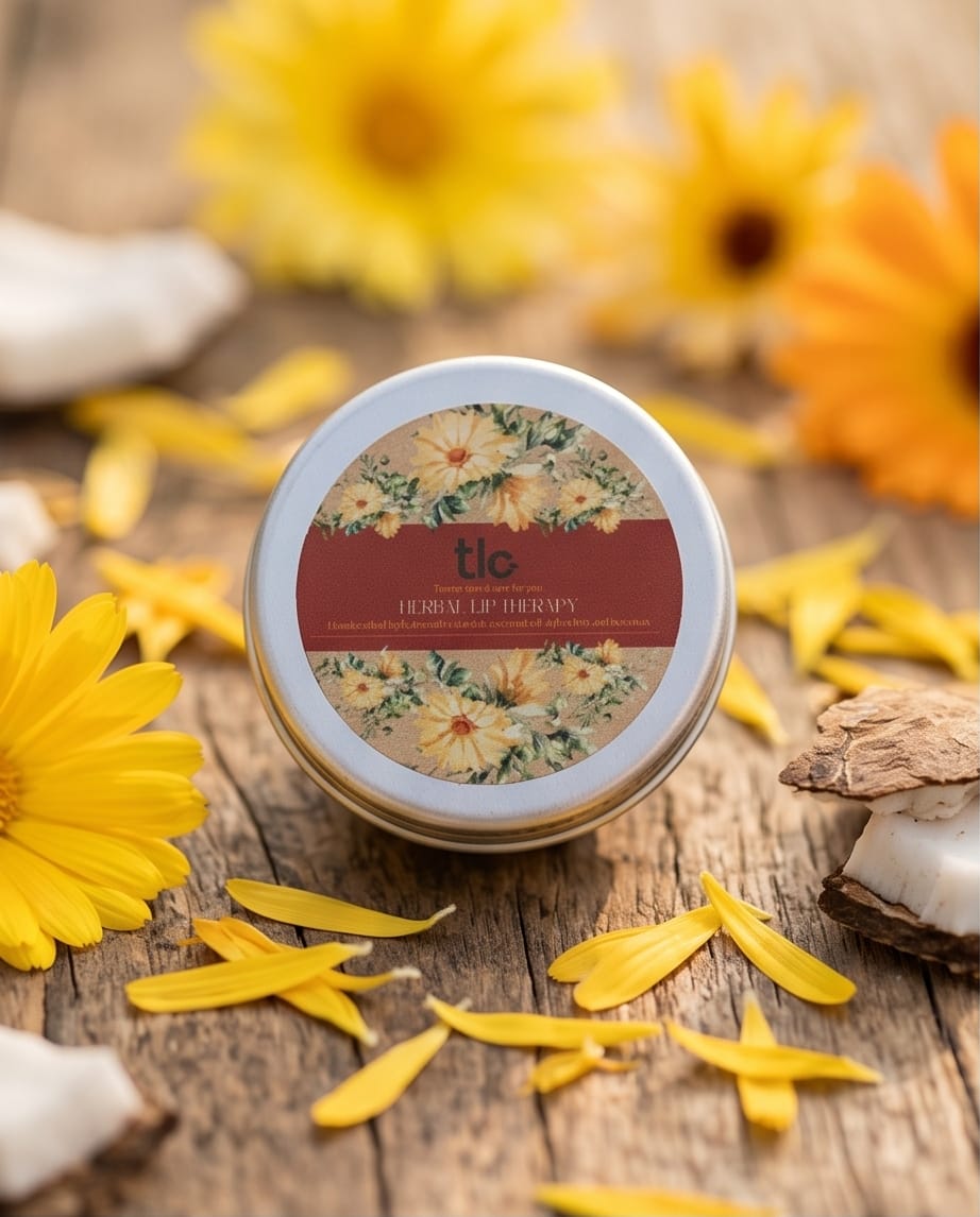 Herbal Lip Therapy Balm – Natural Lip Repair with Coconut Oil, Calendula & Beeswax | Tlcforyou