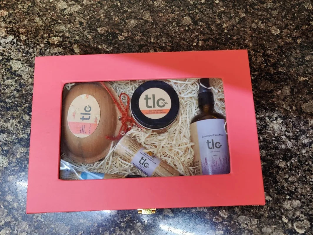 Natural Self-Care Gift Box (Large) – Handcrafted Skincare Set with Herbal Soap, Aloe Vera Gel, Lavender Face Mist & Body Milk | Tlcforyou